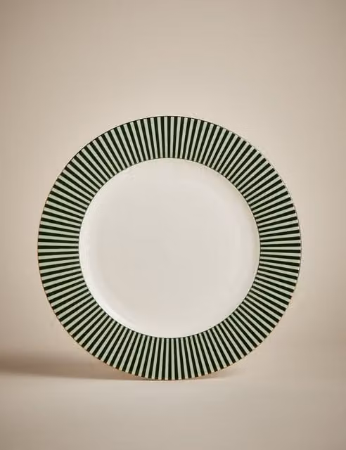 M&S Hampton Green Striped Bone China Dinner Plate