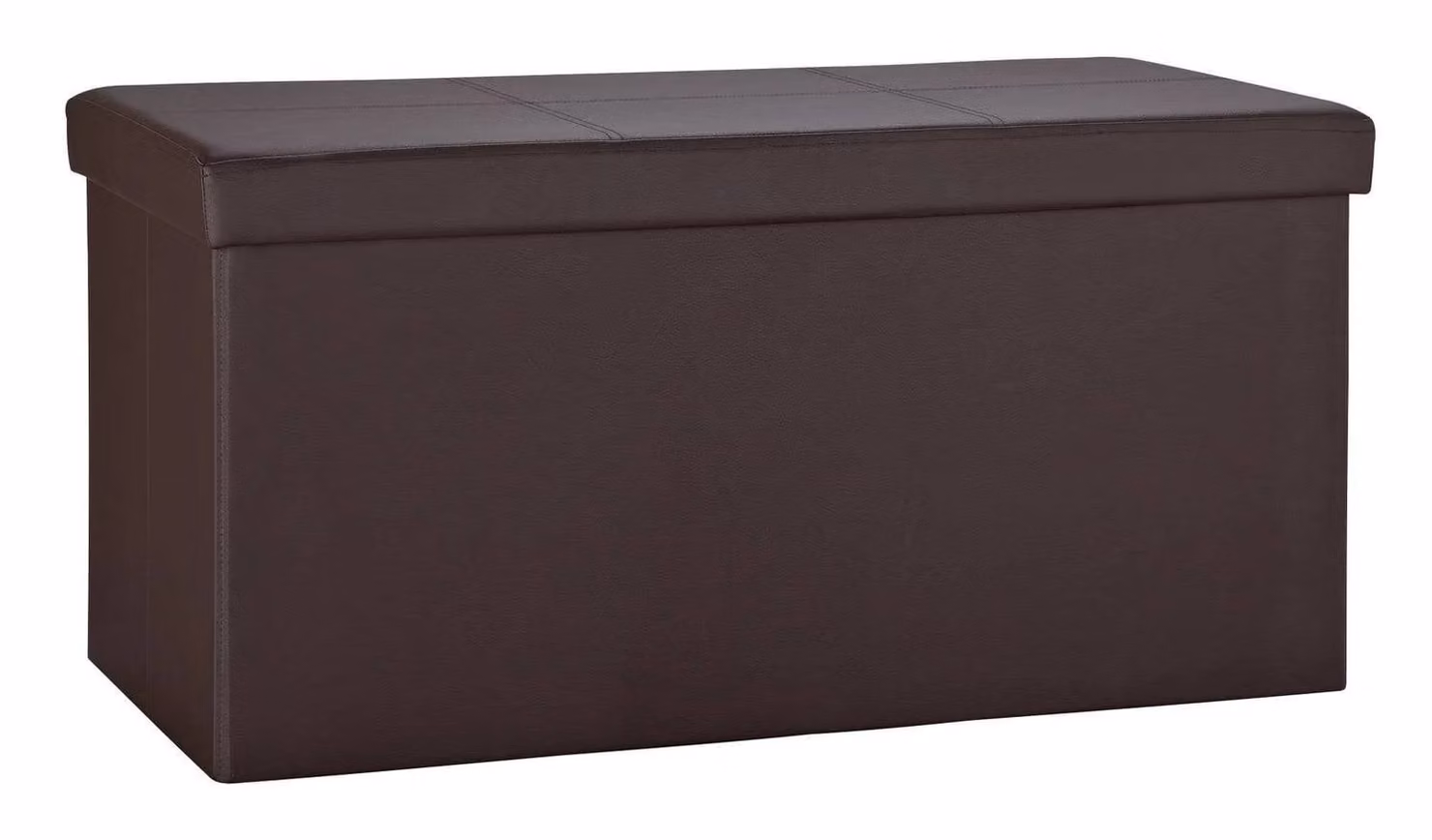 Large Modern Brown Faux Leather Stitched Ottoman W/D/H: 80 x 40 x 40 cm