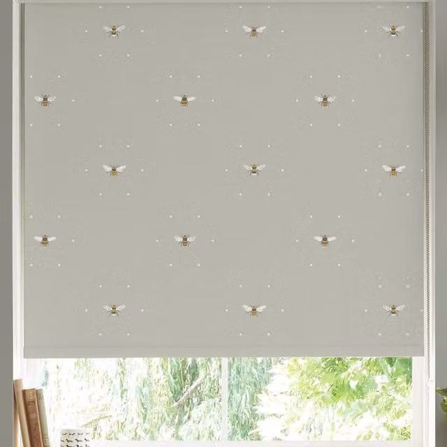 Sophie Allport Bees Made to Measure Soft Linen Roller Blind in White, Beige and Grey
