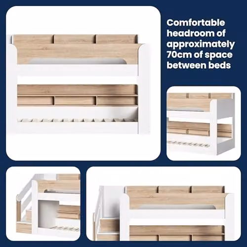 Flair Furnishings Double Bunk Bed for Children with Staircase Storage in White and Oak – 5