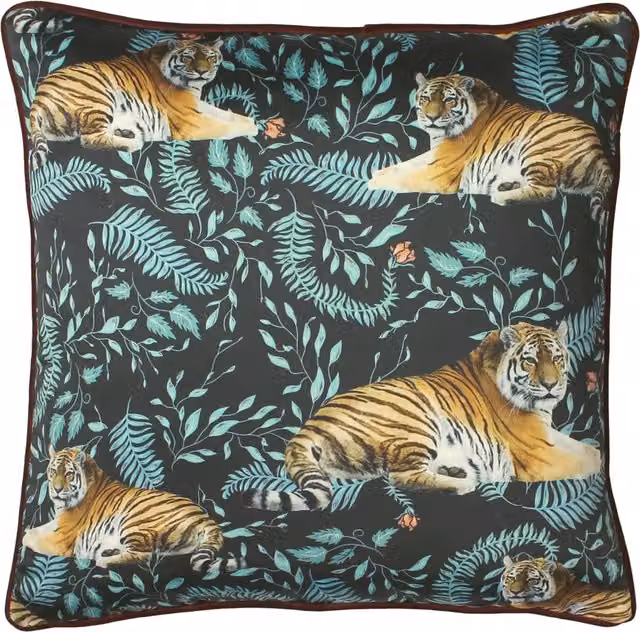 Make It A Home Silk Tiger Cushion in Grey, Blue and Black