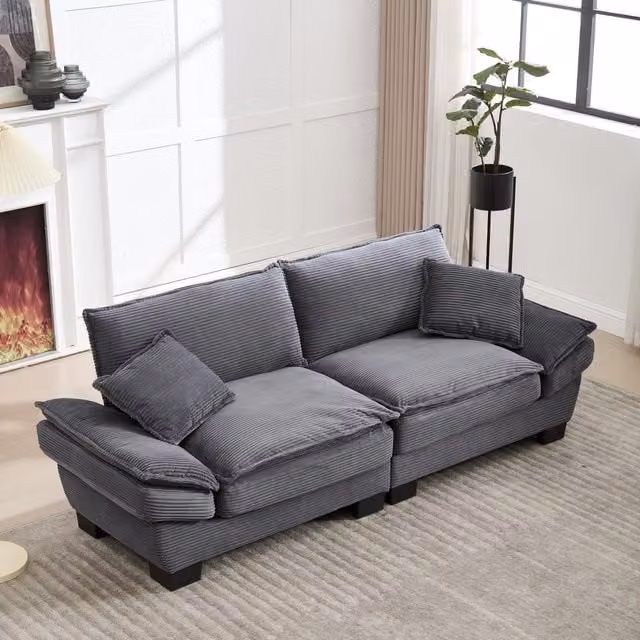 Aosom UK Oversized Two-Seater Modern Modular Sofa in Dark Grey, W: 224 cm, D: 81 cm, H: 81 cm