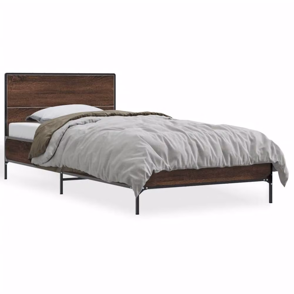 Berkfield Home Durable Bed Frame in Brown Oak, W/D/H: 100 x 200 x 80 cm – 3