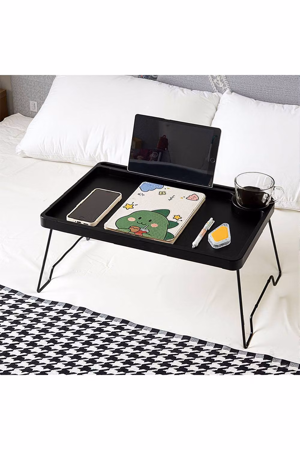 Living and Home Folding Laptop Bed Table with Tablet Groove and Cup Slot in Black – 3