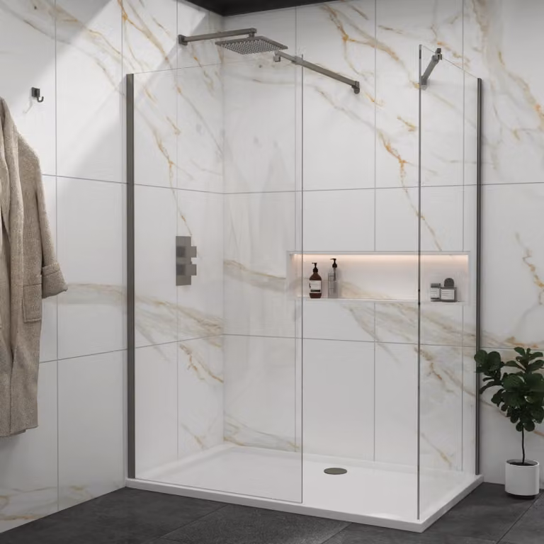 Royal Bathrooms Marbella Walk In Shower Enclosure in Gun Metal Grey with 1700 x 900 mm Tray and 8 mm Easy Clean Glass