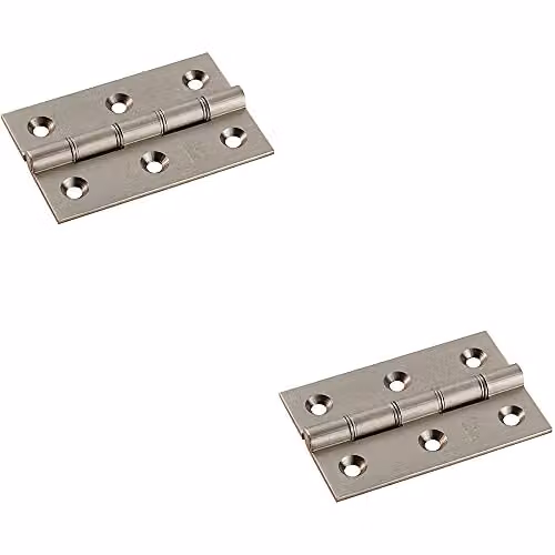 Loops 2 Pack Brass Washered Butt Hinges in Satin Nickel, W/D/H: 76 x 50 x 2.5 mm