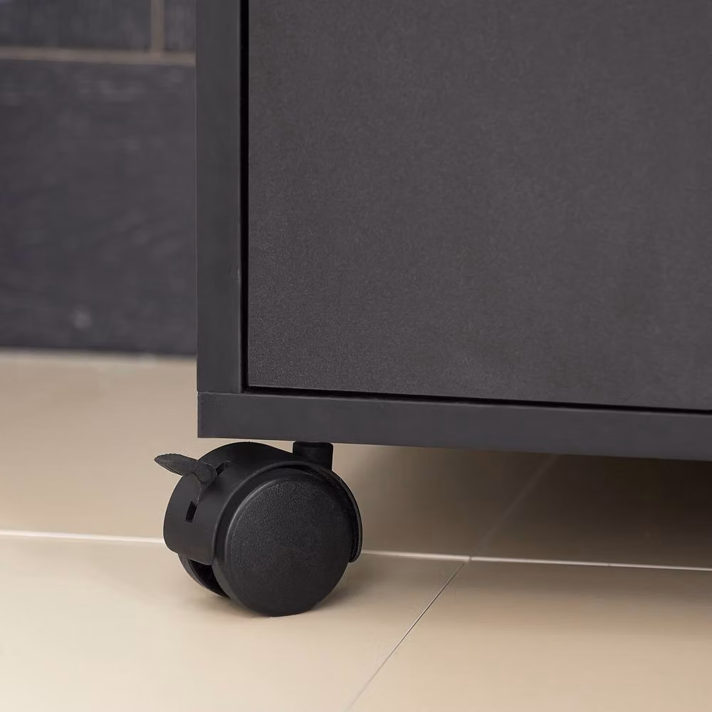 SoBuy Modern Kitchen Trolley with Pull-Out Shelf and Lockable Wheels in Matt Black – 4