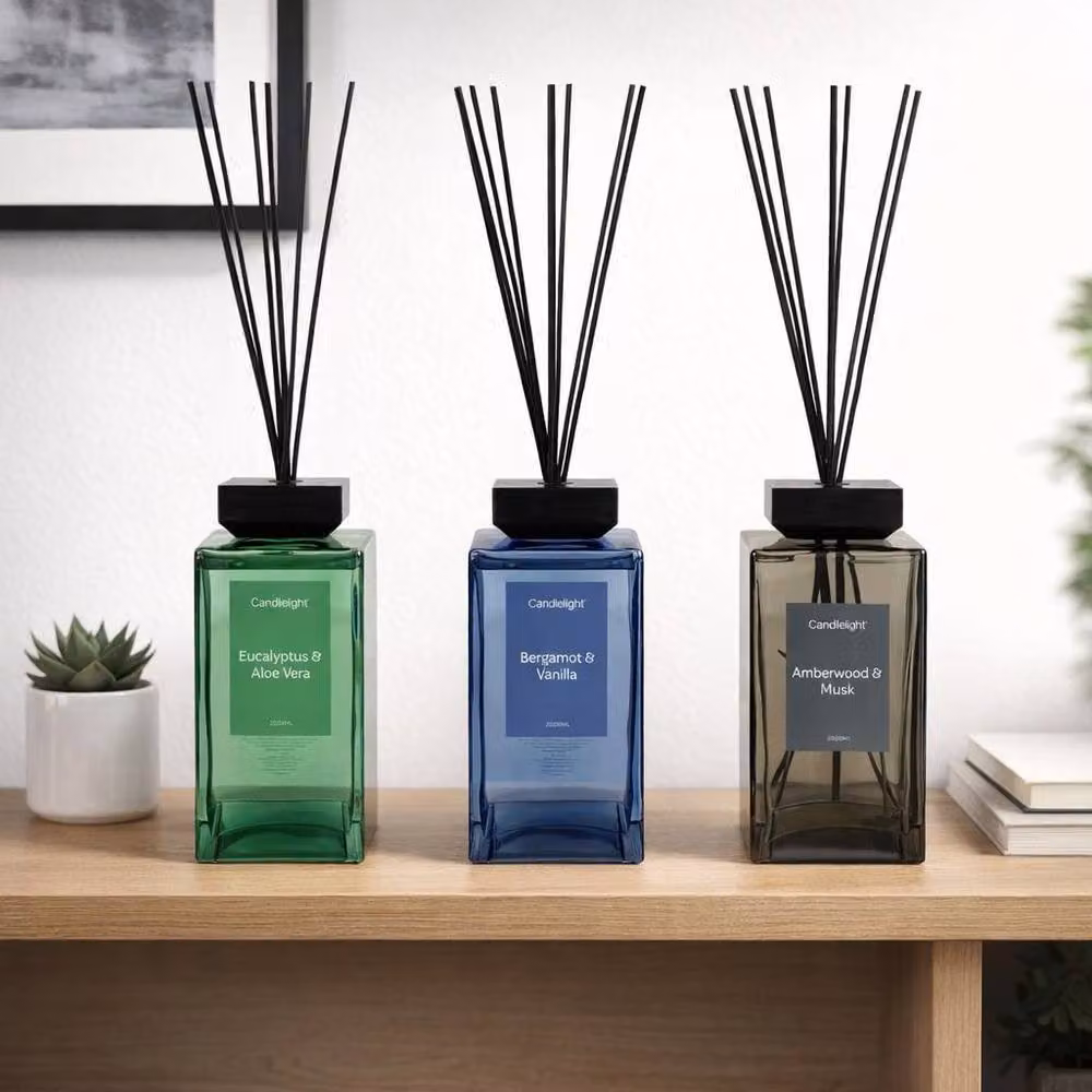 Candlelight XL Square Reed Diffuser 2L Amberwood & Musk in Black – 3