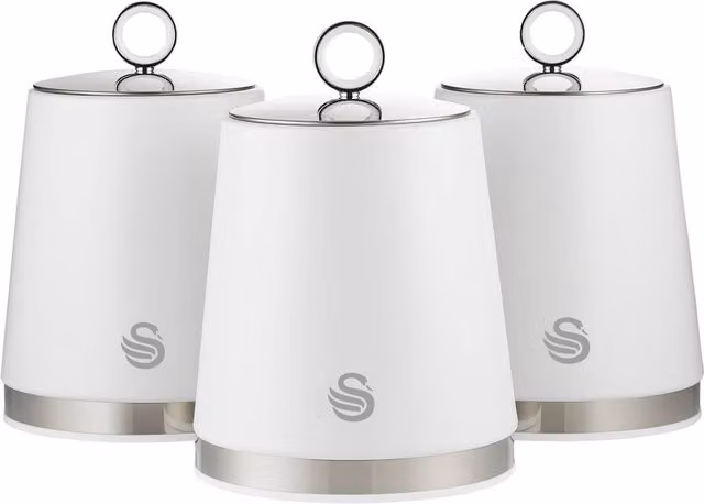 Swan Set of 3 Metal Canisters in White and Black