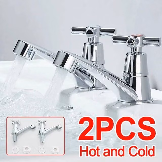 PAWNORA Twin Tap Set of 2 Chrome Silver Basin Taps
