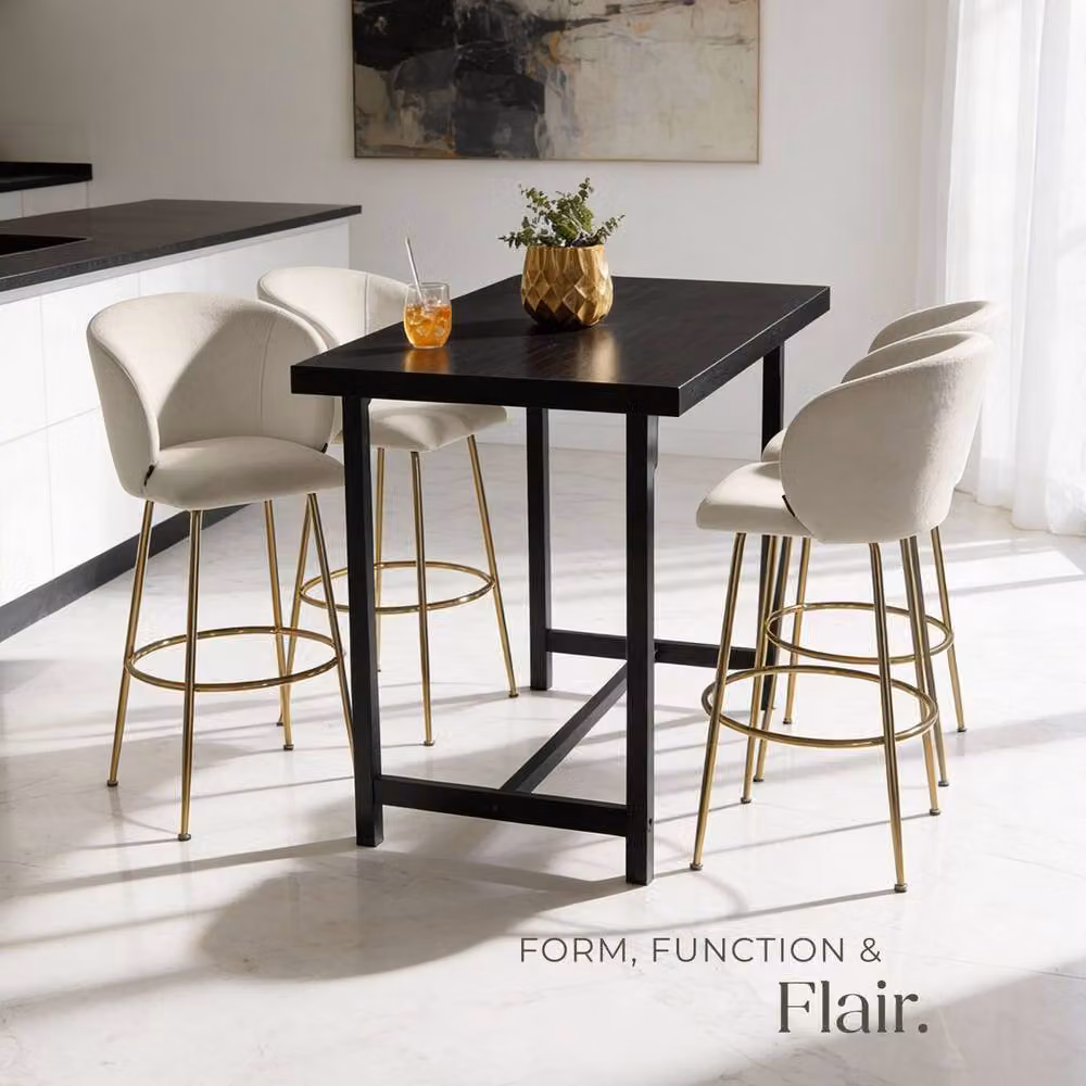 tectake Luana Bar Stool Set of 6 in Cream and Gold Velvet – 3