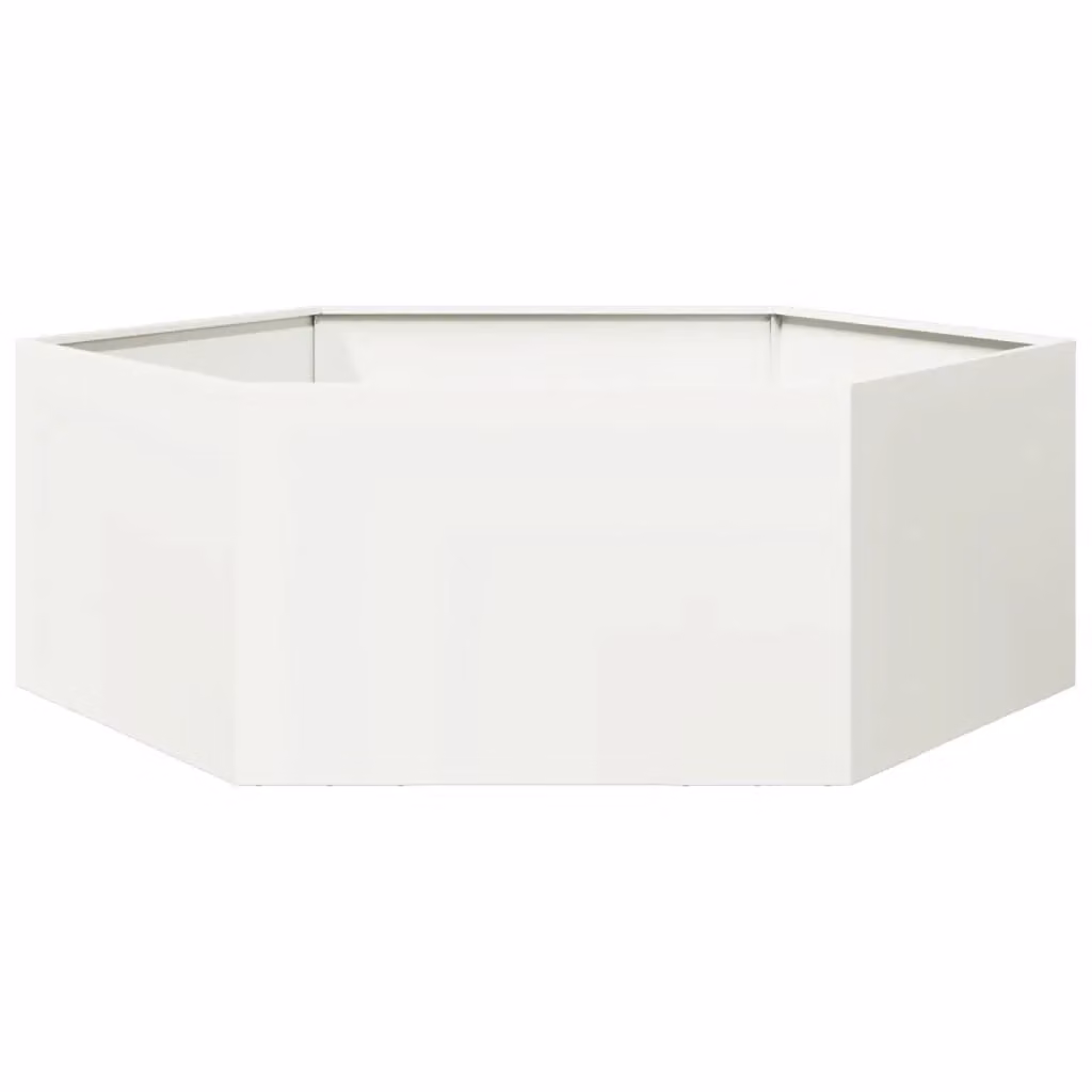 Berkfield Home White Hexagon Steel Garden Planter W: 138 cm, D: 120 cm, H: 45 cm – 2