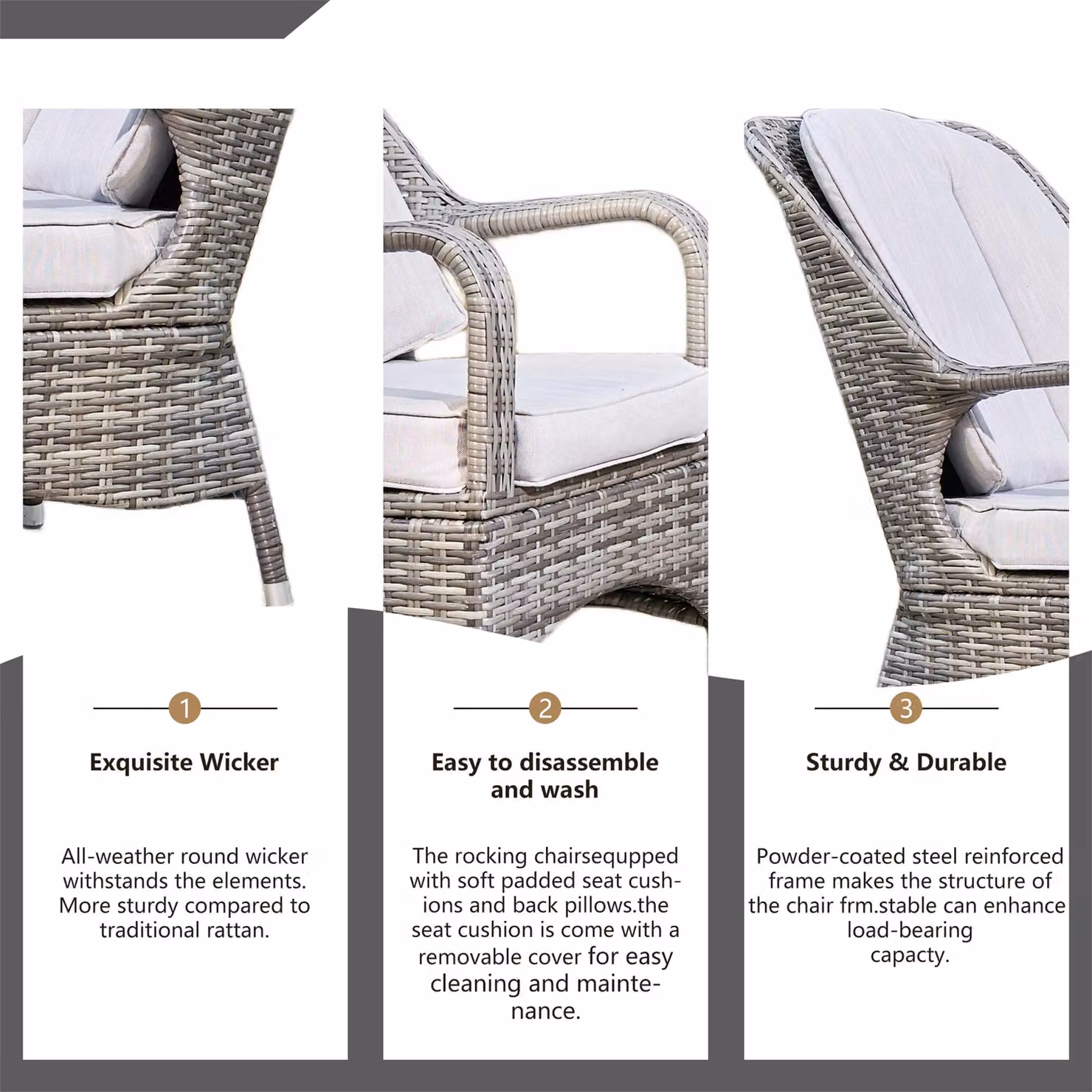 Direct Wicker 3-Piece Outdoor Garden Bistro Set with Grey Rattan Chairs and Beige Concrete Side Table – 2