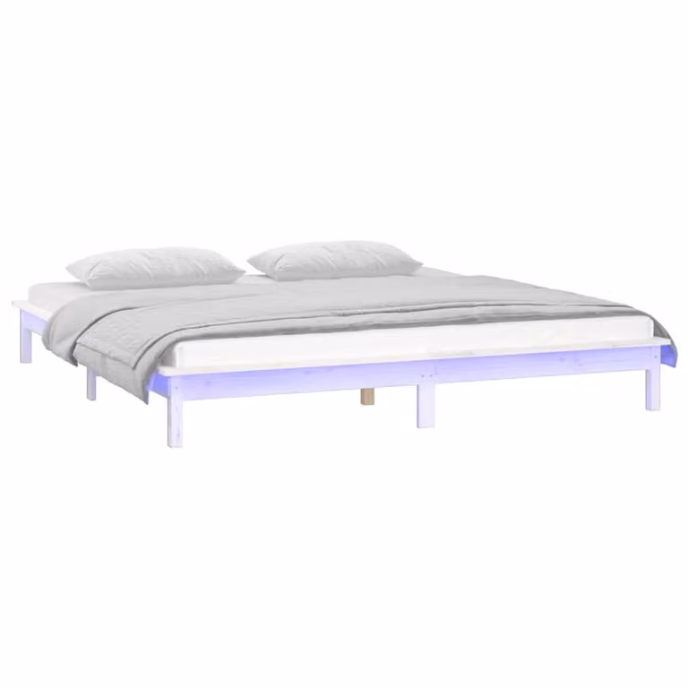 Berkfield Home White Solid Wood LED Bed Frame with Under-Bed Lighting and USB Charging Port W/D/H: 140 x 190 cm