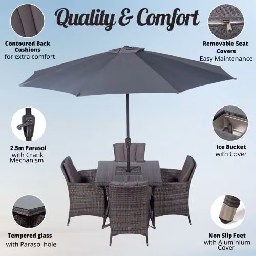 Thats Furniture Savannah 4 Seater Rattan Garden Dining Set with Ice Bucket in Grey – 2