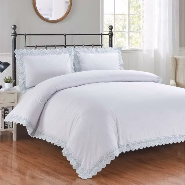 Rapport Home Elise Polycotton Duvet Cover and Pillowcase Set in White, 180 x 200 cm