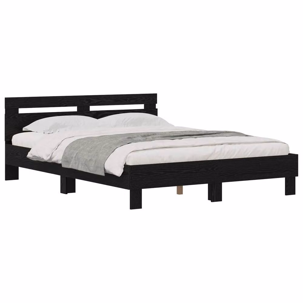 Berkfield Home Modern Bed Frame in Black Oak, Engineered Wood, W/D/H: 120 x 200 x 70 cm – 2