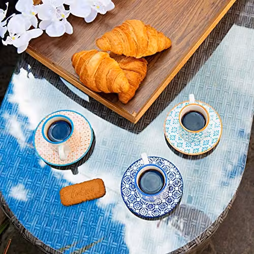 Nicola Spring 12 Piece Blue Hand Printed Porcelain Espresso Cup and Saucer Set, 65ml – 2