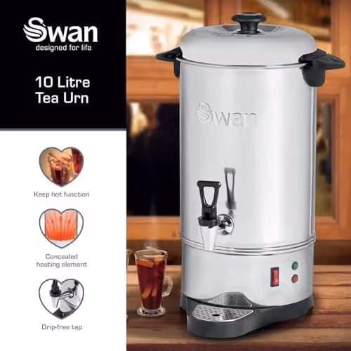 Swan SWU10L 10L Catering Urn with Automatic Temperature Control and Keep Warm Function, 1600W, Stainless Steel, Silver – 3