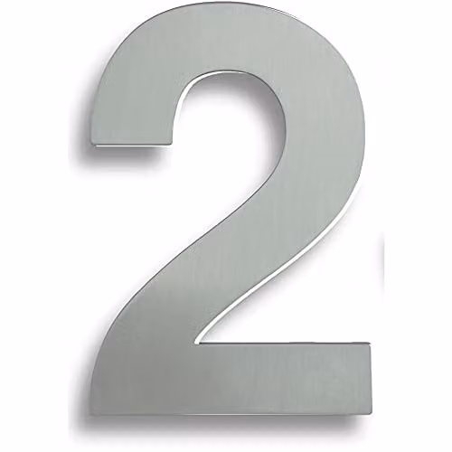 Loops Satin Stainless Steel Numeral 2 in Silver, 178mm Height with 150mm Fixing Centres