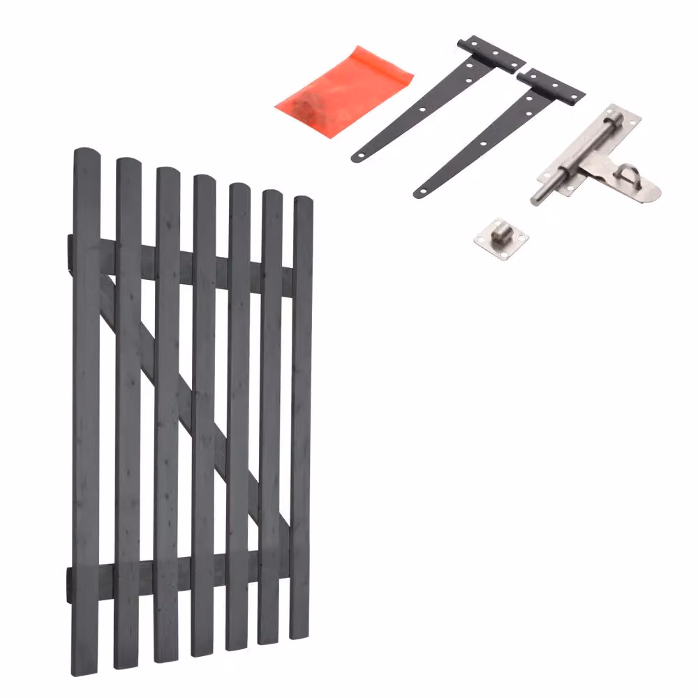 Living and Home Grey Wooden Outdoor Garden Fence Gate with Latch, W: 120 cm, H: 90 cm – 6