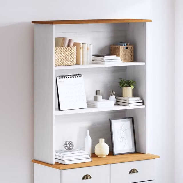 Berkfield Home ASKIM White Solid Wood Pine Hutch, W/D/H: 91 x 30 x 104 cm – 1