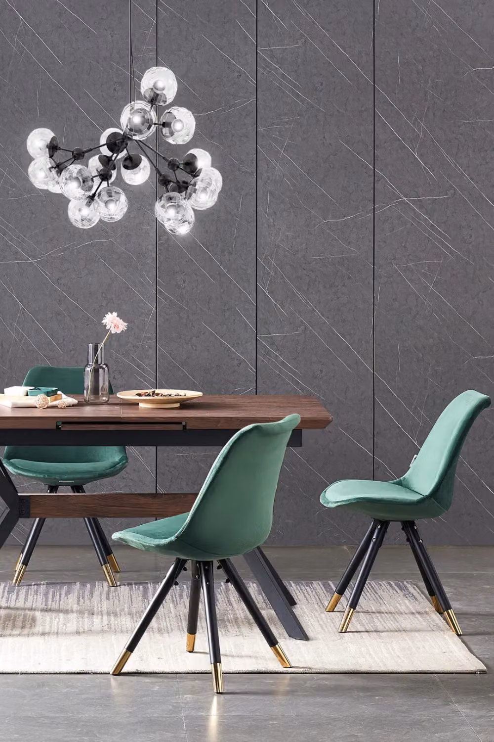 Life Interiors Set of 4 Sofia Ergonomic Modern Dining Chairs Upholstered in Green Velvet with Gold Metal Legs – 6