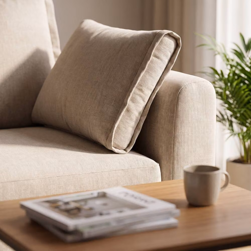 Abakus Direct Sydney Relaxed Linen Left Facing Corner Sofa with Plush Chaise in Light Sand – 4