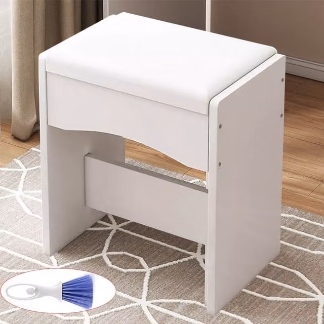 Hinsinc White Dressing Table Stool with Soft Padded Synthetic Leather Cushion, W/D/H: 40 x 40 x 40 cm