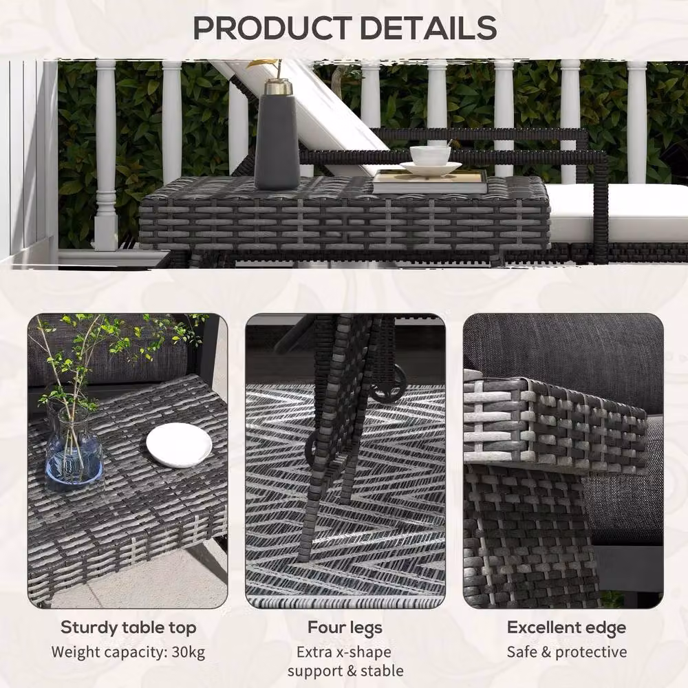 STILVORA Foldable Grey Outdoor Side Table in Metal and Rattan – 7