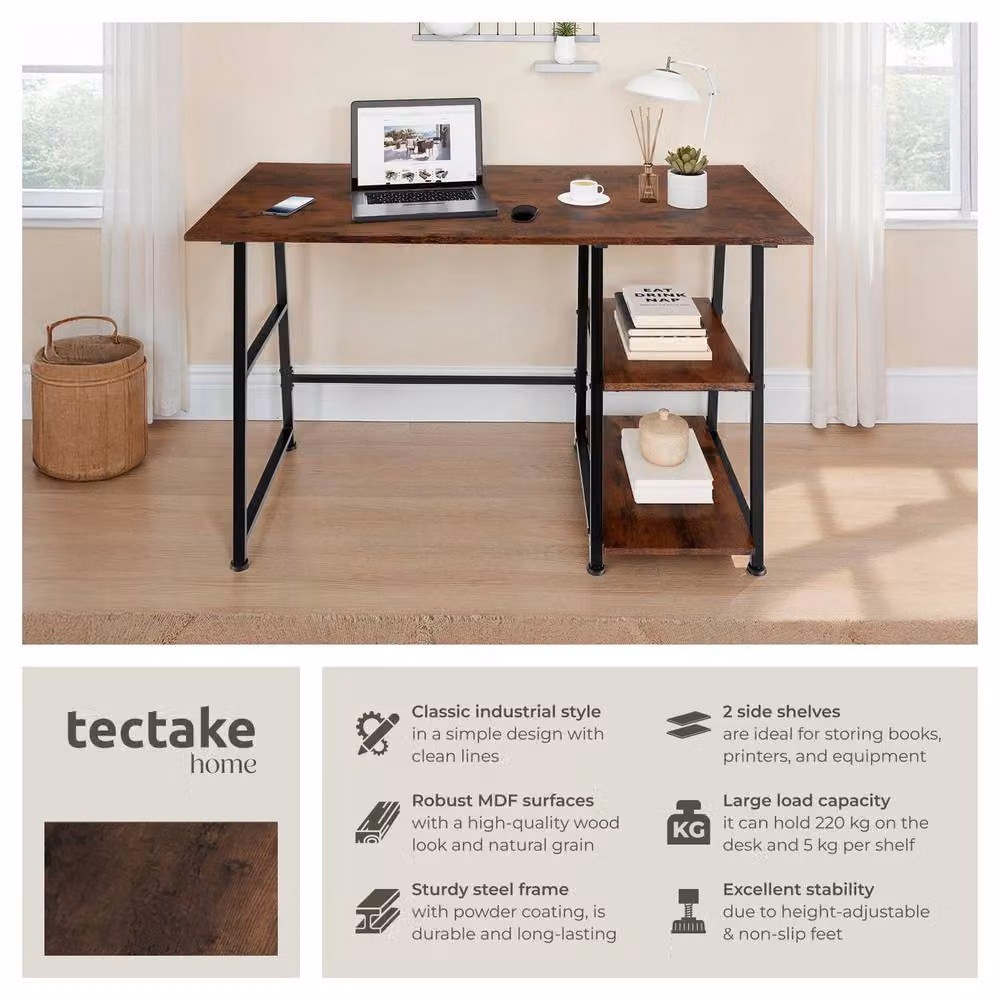 tectake Paisley Writing Desk with Trapezoidal Frame and Shelf with 2 Storage Compartments in Brown Oak – 2