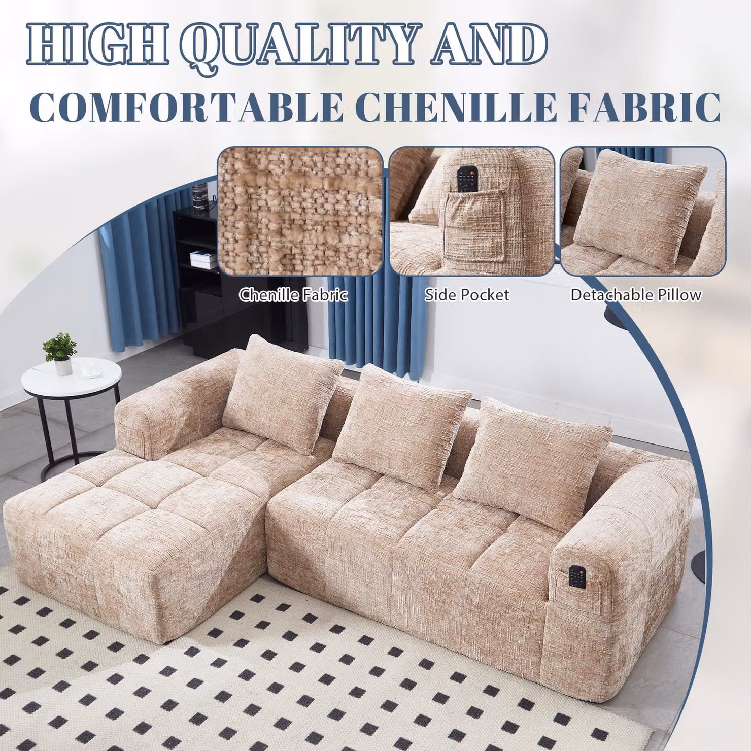 Aosom UK Oversized Modular L-Shaped Sleeper Sofa in Beige, W/D/H: 250 x 158 x 60 cm – 5