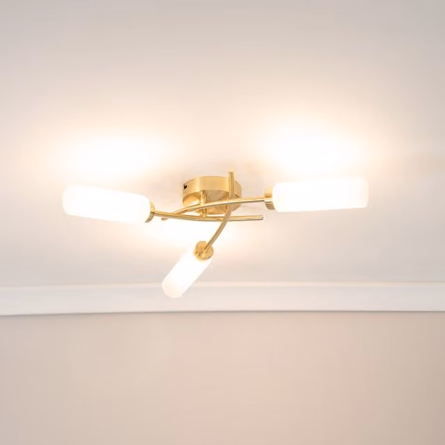 Maya Curved 3 Way Flush Ceiling Light in Gold/Brass