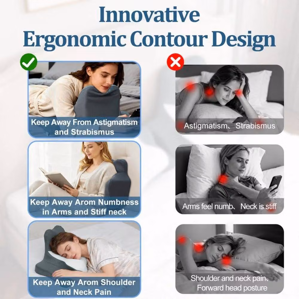 PAWNORA Grey Memory Foam Prone Sleep Wedge Pillow with Removable Breathable Silk Cover – 3