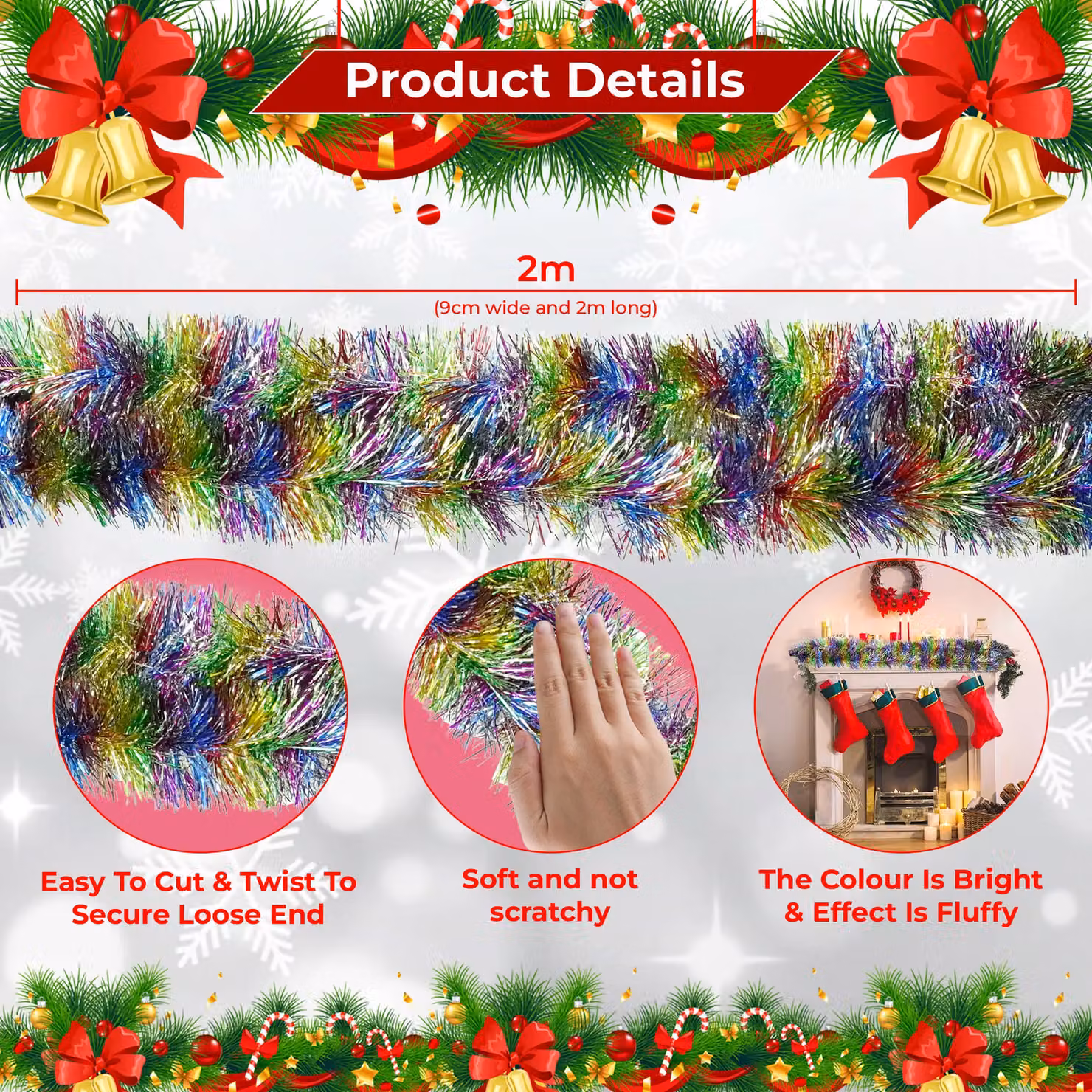 Neel Blue Shiny Metallic Fine Foil Christmas Tinsel Garland, 2m – 1