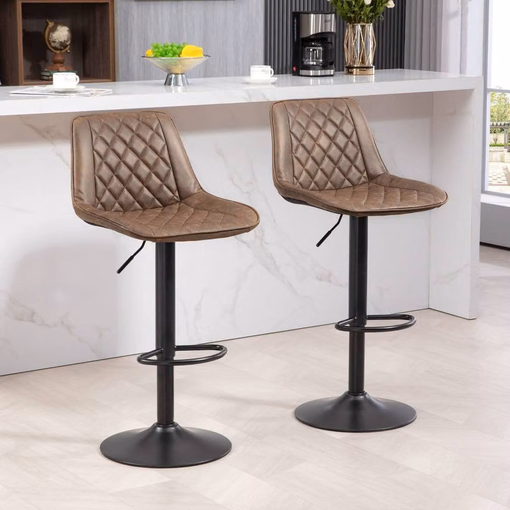 Wyld Haus Tadilu Set of 2 Adjustable Retro Faux Leather Bar Stools in Brown – 3