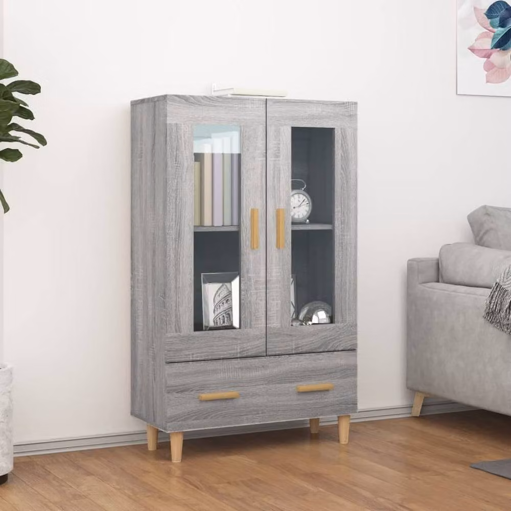 Berkfield Home Grey Sonoma Highboard with Glass Doors and Internal Drawers, W/D/H: 70 x 31 x 115 cm – 2