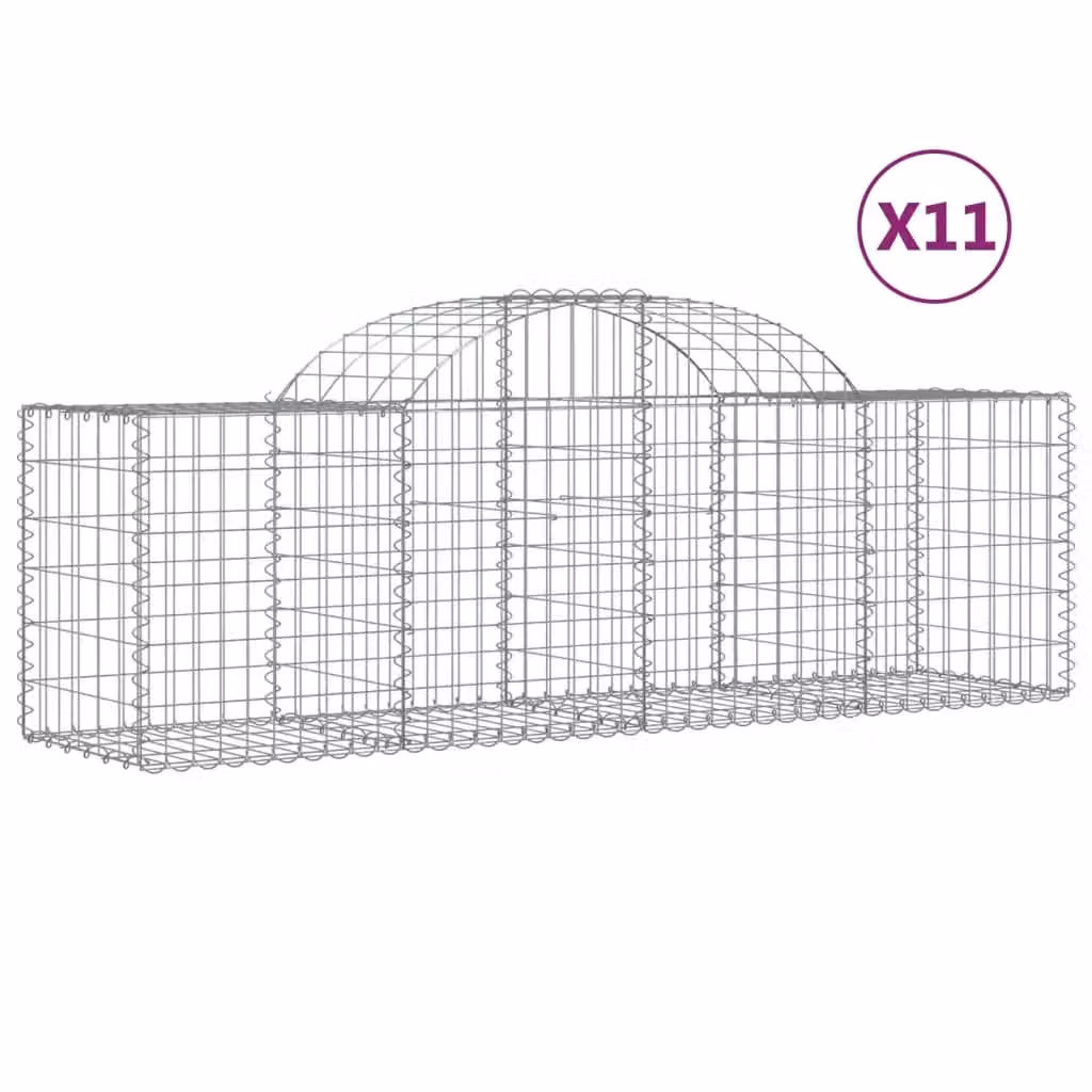 Berkfield Home Arched Gabion Baskets, 11 Piece Set, Silver Galvanised Steel, W: 200 cm, D: 50 cm, H: 60-80 cm – 2