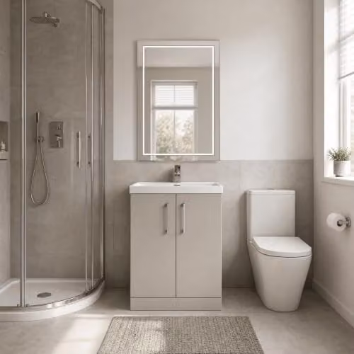 Balterley Pershall Modern Floor Standing 2 Door Bathroom Vanity Unit with Thin Edge Ceramic Basin, Grey, W: 60 cm, H: 85 cm, D: 34 cm – 3