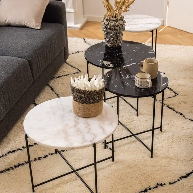 Furniture To Go Avila Side Table with White Marble Top, Black and White, W/D/H: 52 x 40 x 40 cm