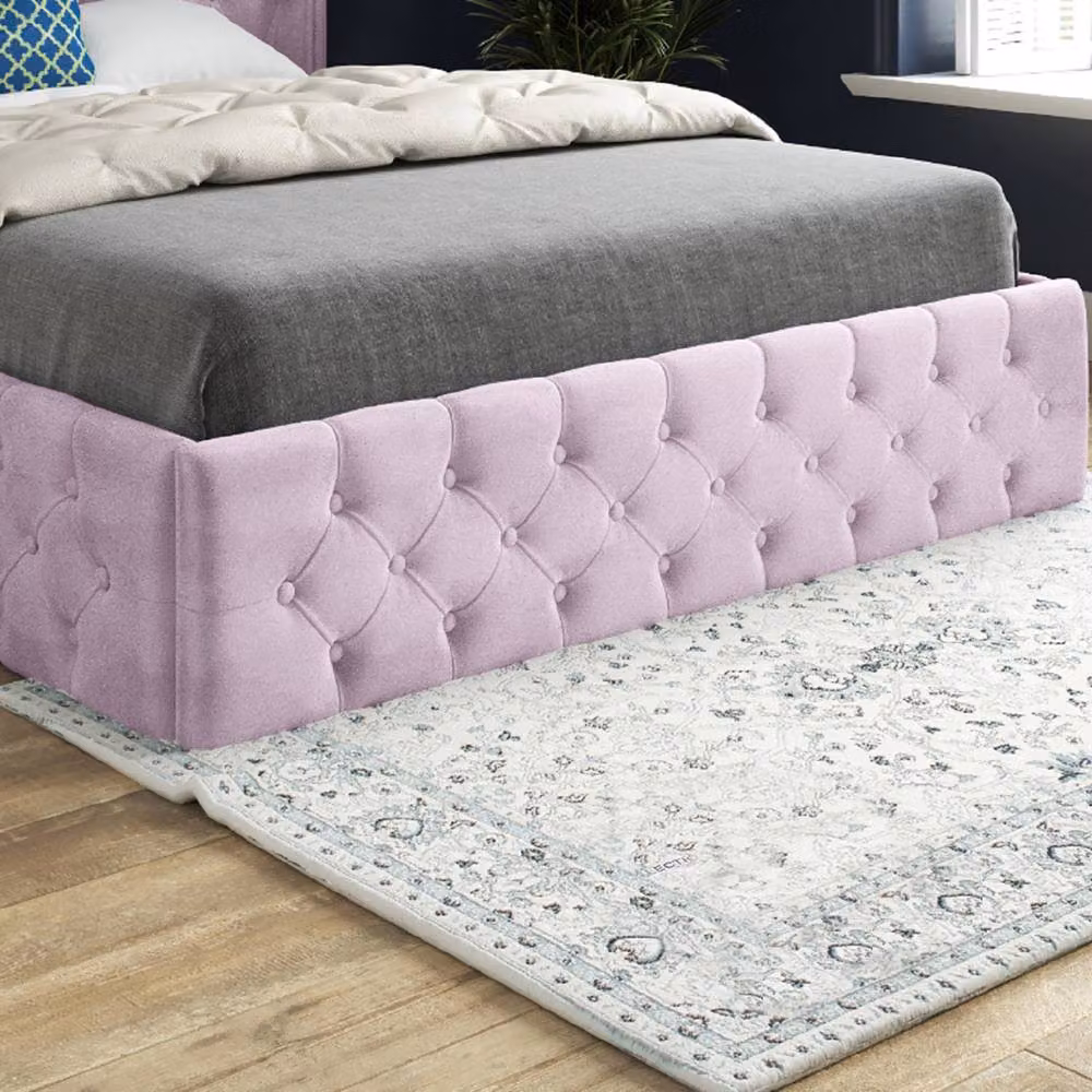 Casani Swineshead Upholstered Velvet Designer Bed Frame in Pink, W/D/H: 200 x 189 x 137 cm – 5