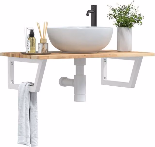 Berkfield Home Wall Mounted Basin Shelf in Brown Acacia Wood and Steel – 1