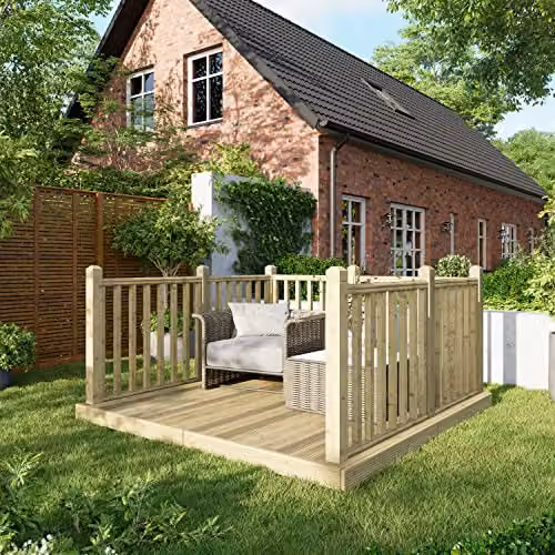 Powersheds Premium Wooden Decking Kit with Hand Rails on Three Sides in Brown