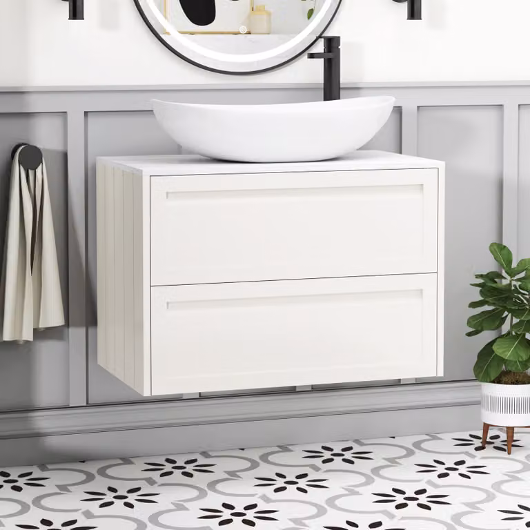 Royal Bathrooms Elmore 800mm Classic White Wall Hung 2 Drawer Vanity Unit with Cesar Basin