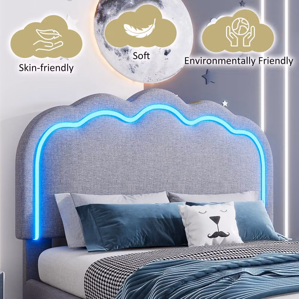 ModernLuxe Upholstered Childrens Single Bed in Grey with Adjustable Headboard and Under-Bed LED Lighting W/D/H: 90 x 200 x 109 cm – 5