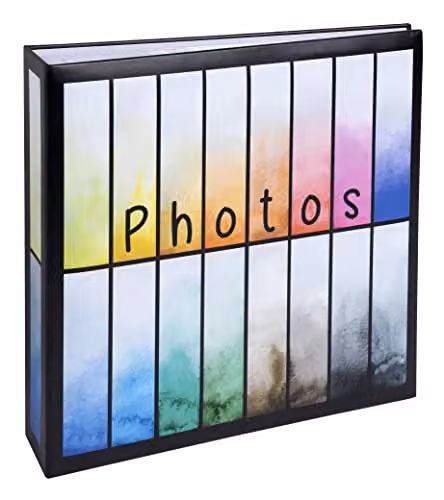Exacompta Rainbow Photo Album with 100 Pages and 200 Pockets for 10x15cm Photos, Black and Multicolour Printed Paper Cover, W: 22.5 cm, H: 22 cm – 1