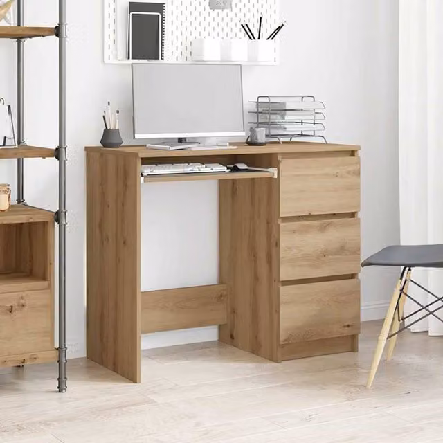 Berkfield Home Elegant Artisan Oak Writing Desk in Brown, W/D/H: 90 x 45 x 76 cm