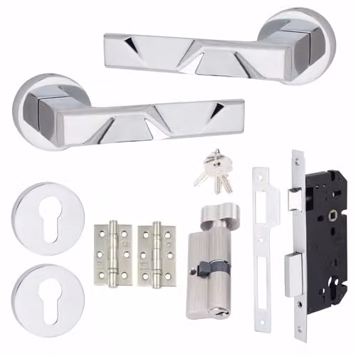 Golden Grace Modern Nova Euro Lock Door Handles and Thumbturn Lock Set in Chrome