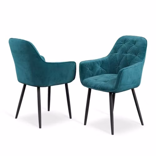 More4Homes Anika Modern Velvet Dining Chairs Set of 2, Petrol Blue with Metal Legs – 3