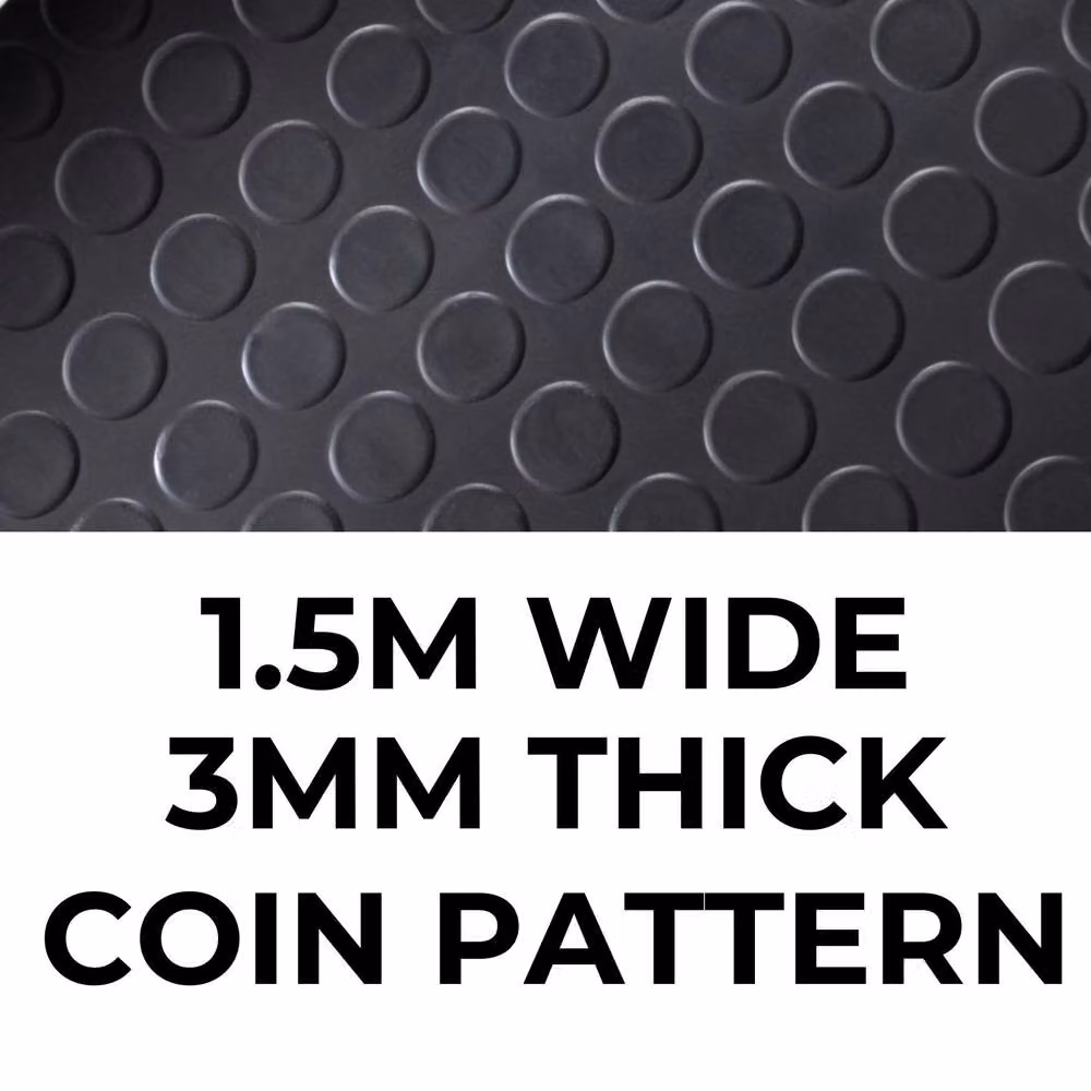 Ark Mat Black Rubber Flooring Matting with Coin Pattern W: 150 cm, L: 500 cm, Thickness: 3 mm – 2